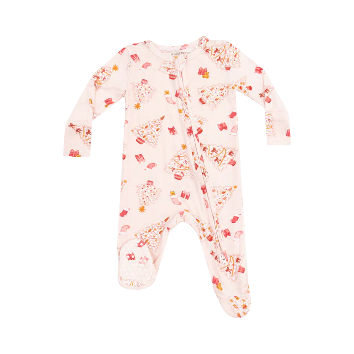 Vintage Christmas Trees Pink. - 2 Way Zipper Footie
