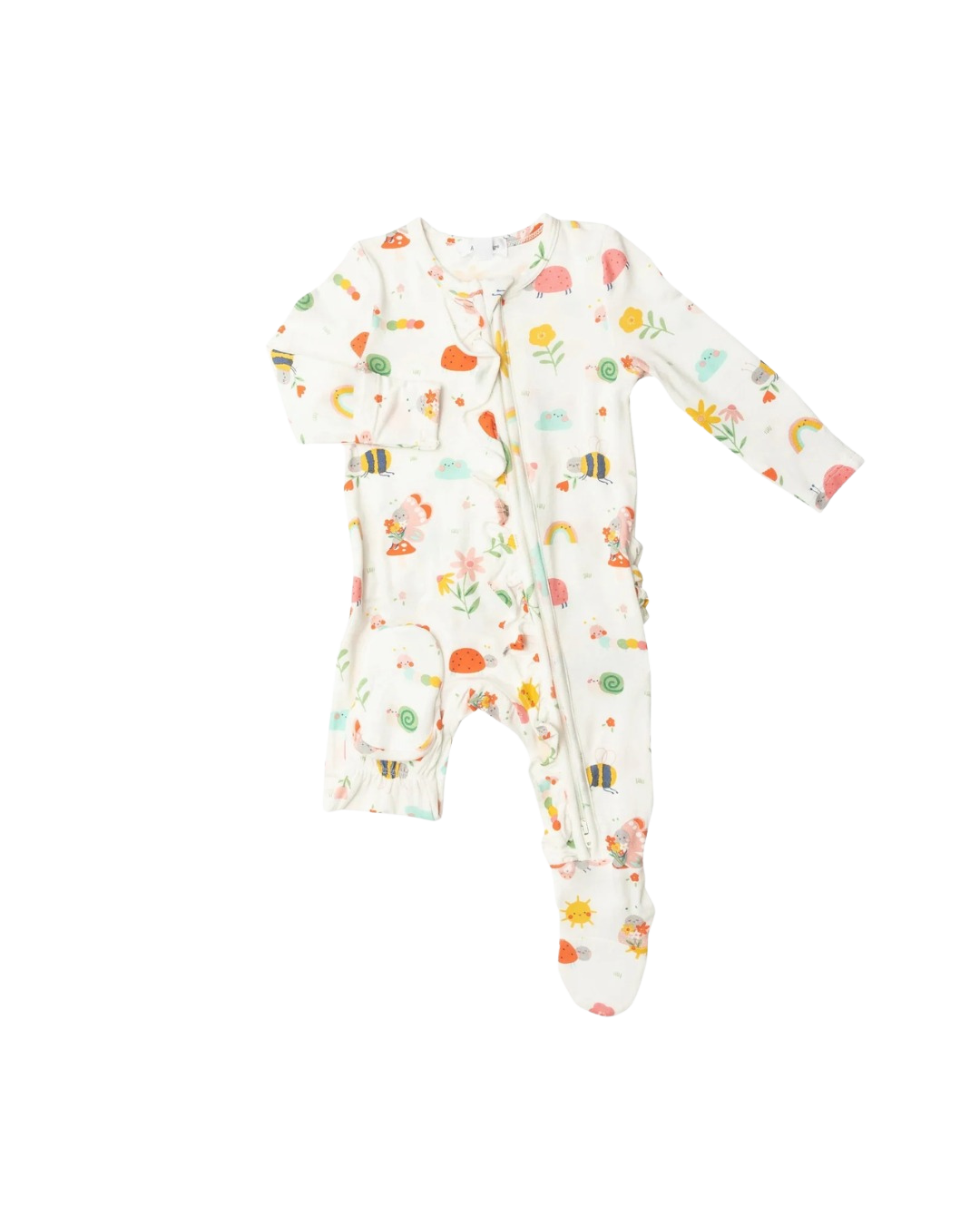 Garden Creatures White 2 Way Ruffle Zipper Footie